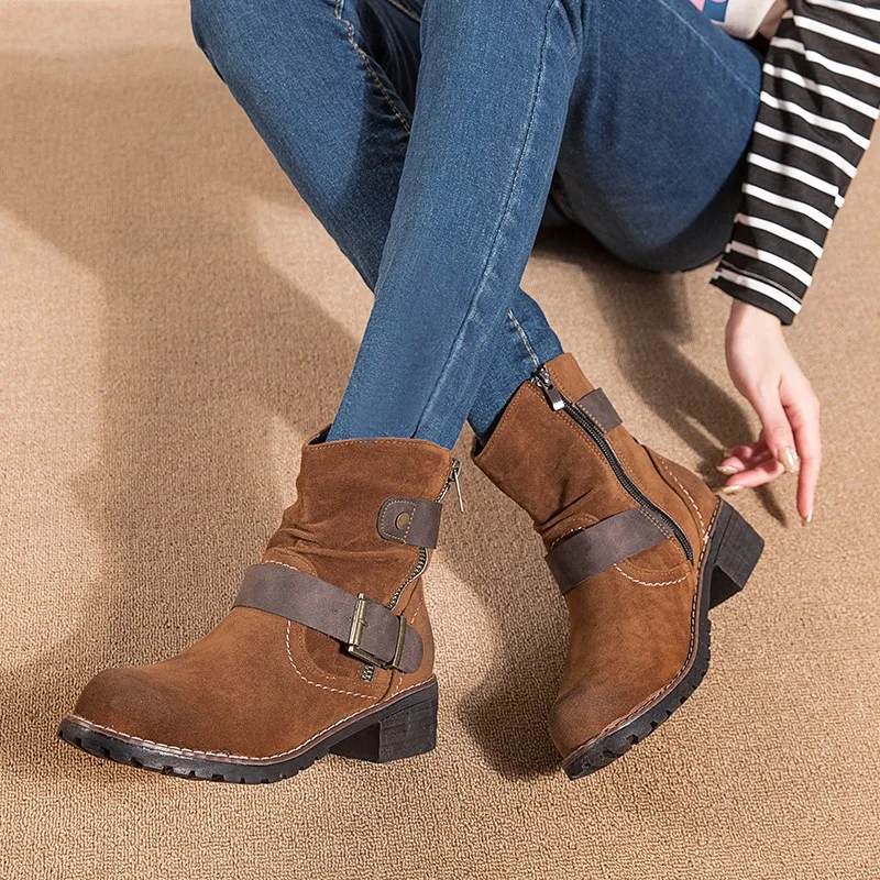 

Women Boots Autumn Winter Short Boots Round Toe Shoes Woman Fashion Zipper Boots Botas Mujers Female Shoes Zapatillas De Mujer