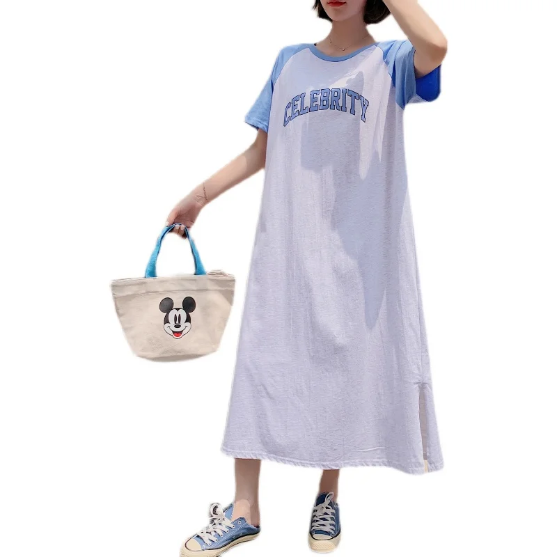 Женское длинное свободное платье NYFS, Хлопковое платье большого размера с буквенным принтом в Корейском стиле, лето 2021