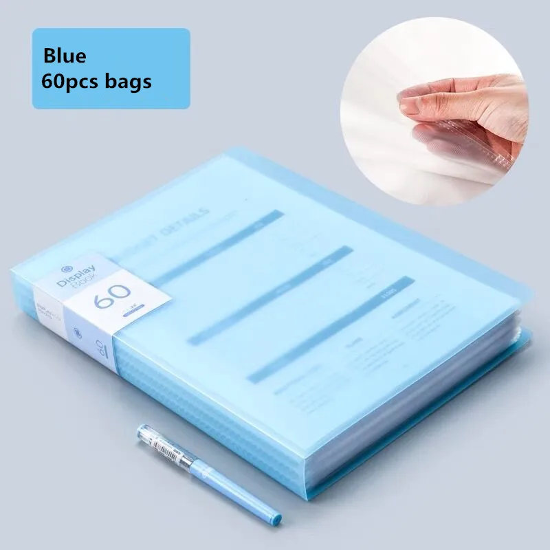 60PCS Bag Blue 30 60 80 страниц A4 папка для файлов музыкальная смотровая бумага Органайзер сумка для хранения стол сумки для документов лист протекторы чехол канцелярские принадлежности - Цвет: 60PCS Bag Blue