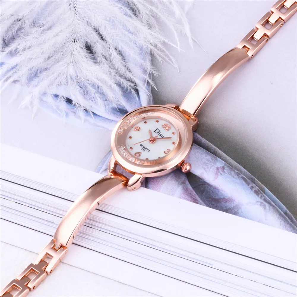 

Fashion Watch with Diamond Simple Trendy round Surface Girls Love Quartz Watch gifts
