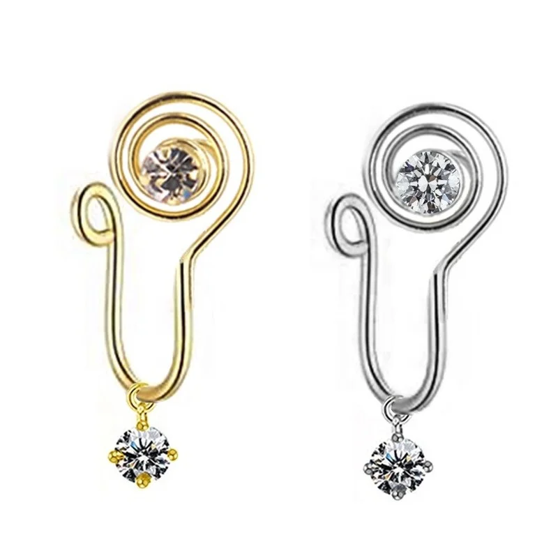 

Fashion Jewelry new design brass thread indian nose ring nose cuffs dangle with round cz non piercing nose cuff jewelry