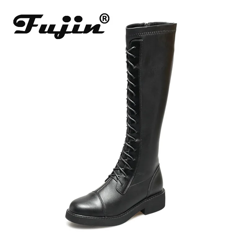 

Fujin/женские высокие сапоги; Коллекция 2021 года; Сезон зима-осень; Модные дышащие повседневные женские сапоги до середины икры на плоской подо...