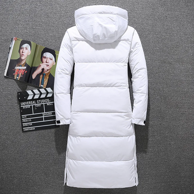 Мужской длинный пуховик с капюшоном черная или белая утепленная парка большой