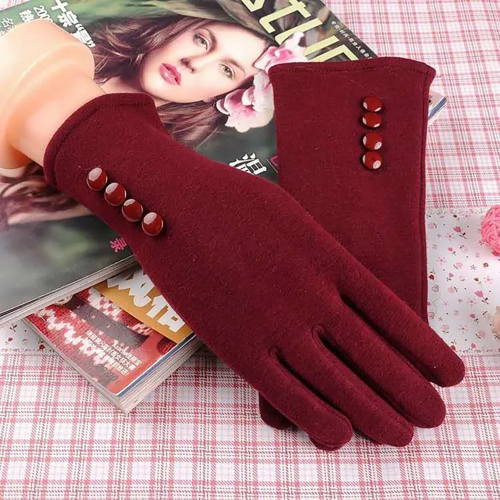 

Зимние перчатки, женские теплые неинвертированные бархатные кашемировые перчатки с закрытыми пальцами для спорта, велосипедные кружевные ...