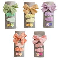 5 pcs fresh simple plaid floral fabric bow duckbill clip fashion beautiful girl children barrettes hair accessories
