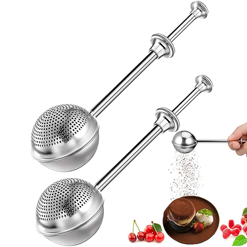

2PCS Powdered Sugar Shaker Duster Flour Dispenser Shaker with Spring-operated Handle Stainless Steel Operation Shaker Duster
