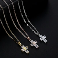 luxury cz white crystal cross pendant simple design gold color diamond necklace for men women jesus religion anniversary jewelry