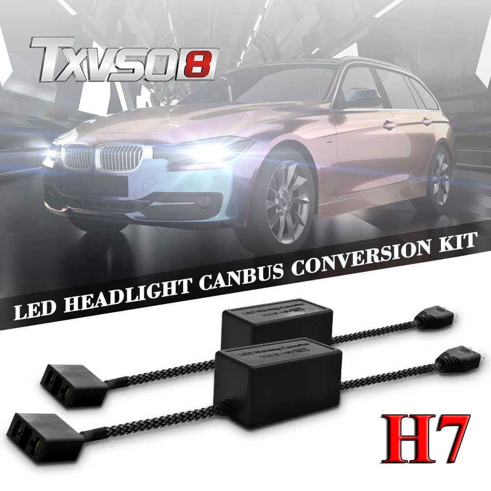 

2 PCS H7 LED Headlight Canbus Decoder Error Free Anti Flicker Wiring Harness Adapter