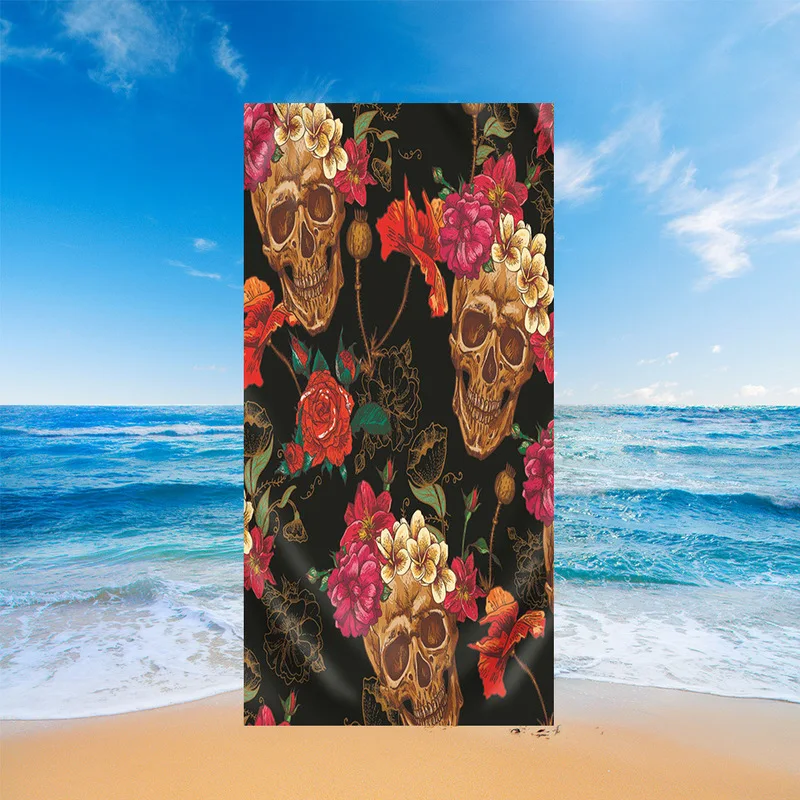 

70*150cm Beach Towel Rectangular 3D Skull Printed Beach Towel Fabric Quick Compression Towel Tapestry Yoga Mat