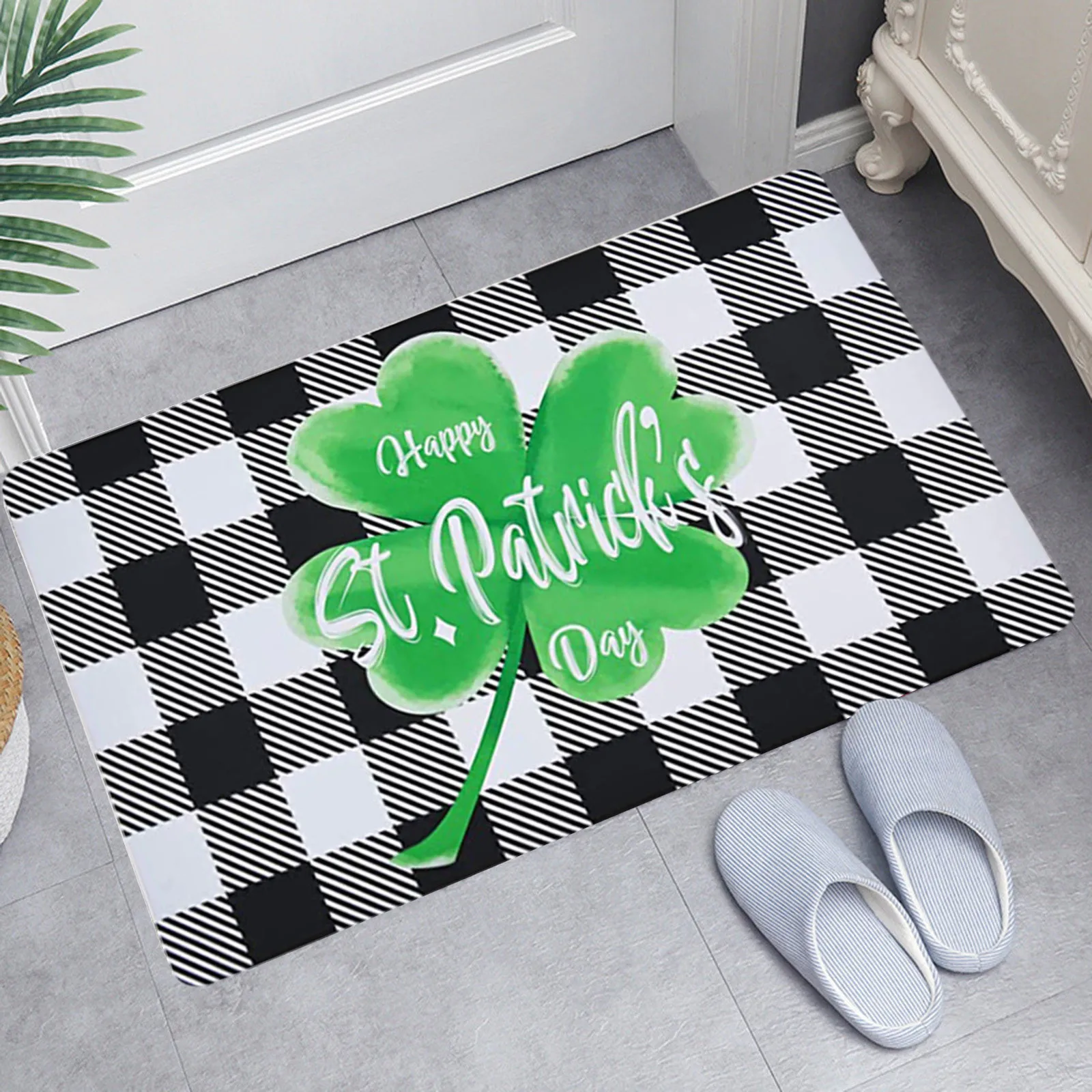 

Ouneed St. Patrick's Day Welcome Doormat grid pattern Home Decor Carpet alfombra tapis salle de bain New
