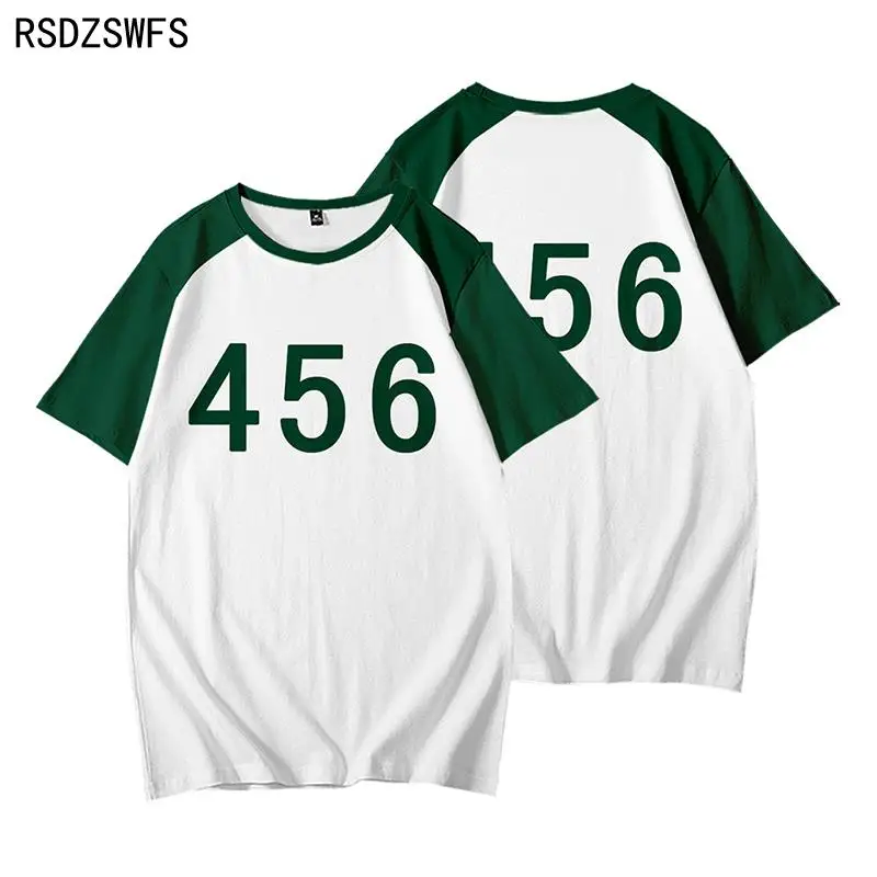 

2021 Hot Korean Teleplay Squid Game Costume Tops 456 218 001 067 Number Print T-shirt Men Women Hip Hop Casual Oversized T Shirt