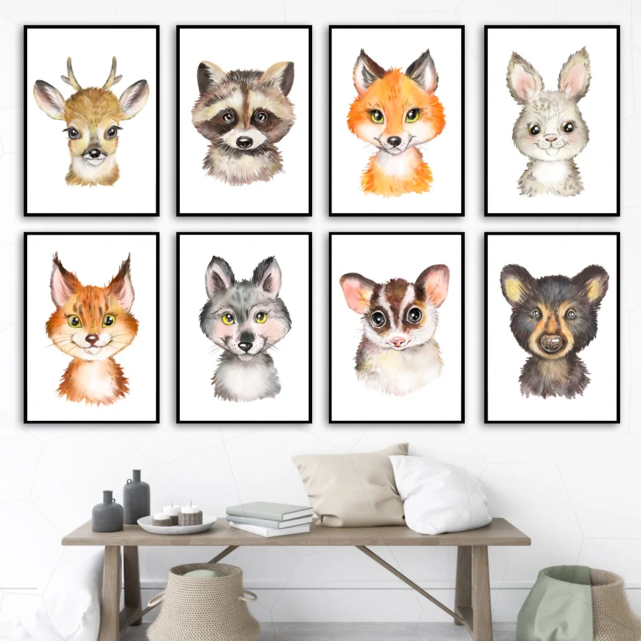 

Rabbit Fox Raccoon Deer Wolf Forest Animal Wall Art Canvas Painting Nordic Posters And Prints Wall Pictures Baby Kids Room Decor