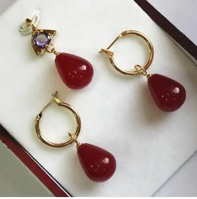 Noblest 12*16 мм красный рубин нефрит Висячие серьги кулон ожерелье набор&gt 18K