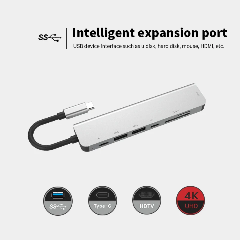 Mosible USB 3.0 Type-C Hub to HDMI Adapter for Smartphone MacBook Pro / Air 4K Thunderbolt 3 USB C Hub TF SD Reader Slot PD