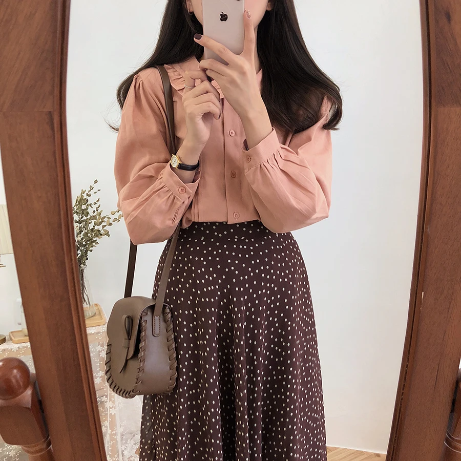 Белая рубашка кардиган винтажные Женские топы с длинным рукавом блузка для