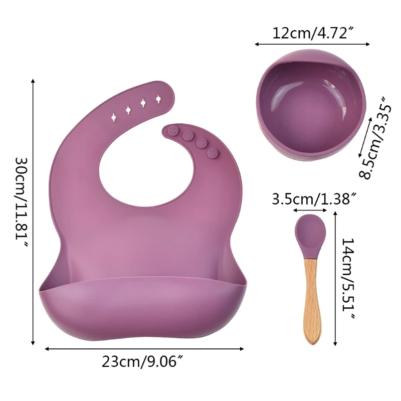 

3Pcs Baby Tableware Set Newborn Bibs+Dinner Plate+Spoon Set Waterproof Food Grade Silicone Feeding Saliva Towel Teething