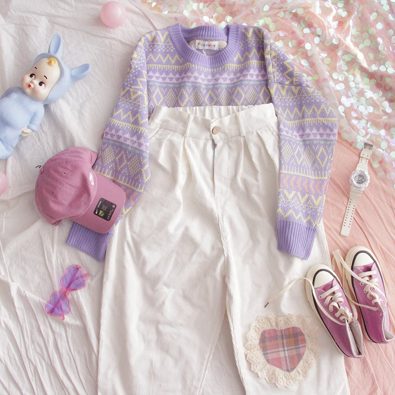 Зимний женский свитер для девочек-подростков студенческий свободный Ретро