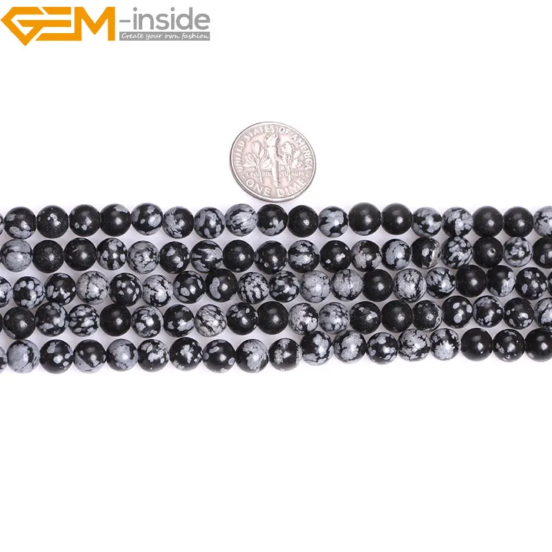 Круглые снежинки обсидиановые бусины 6-12 мм 15 дюймов | Украшения и аксессуары