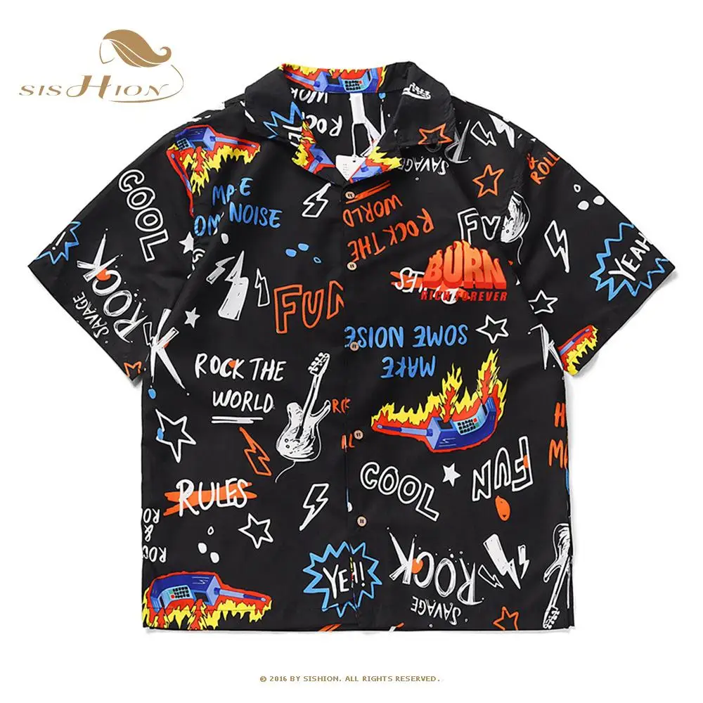 

Herenkleding летние рубашки для Для мужчин VD1934 короткий рукав цифровая печать черная кнопка вверх Гавайи Для мужчин рубашки для мальчиков