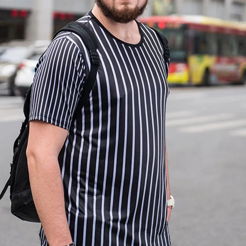 

New Summer Men's Stripe Sports Suit Fitness Running Training Outdoor Leisure Beach Short Sleeves + Jogging Shorts Large Size Set