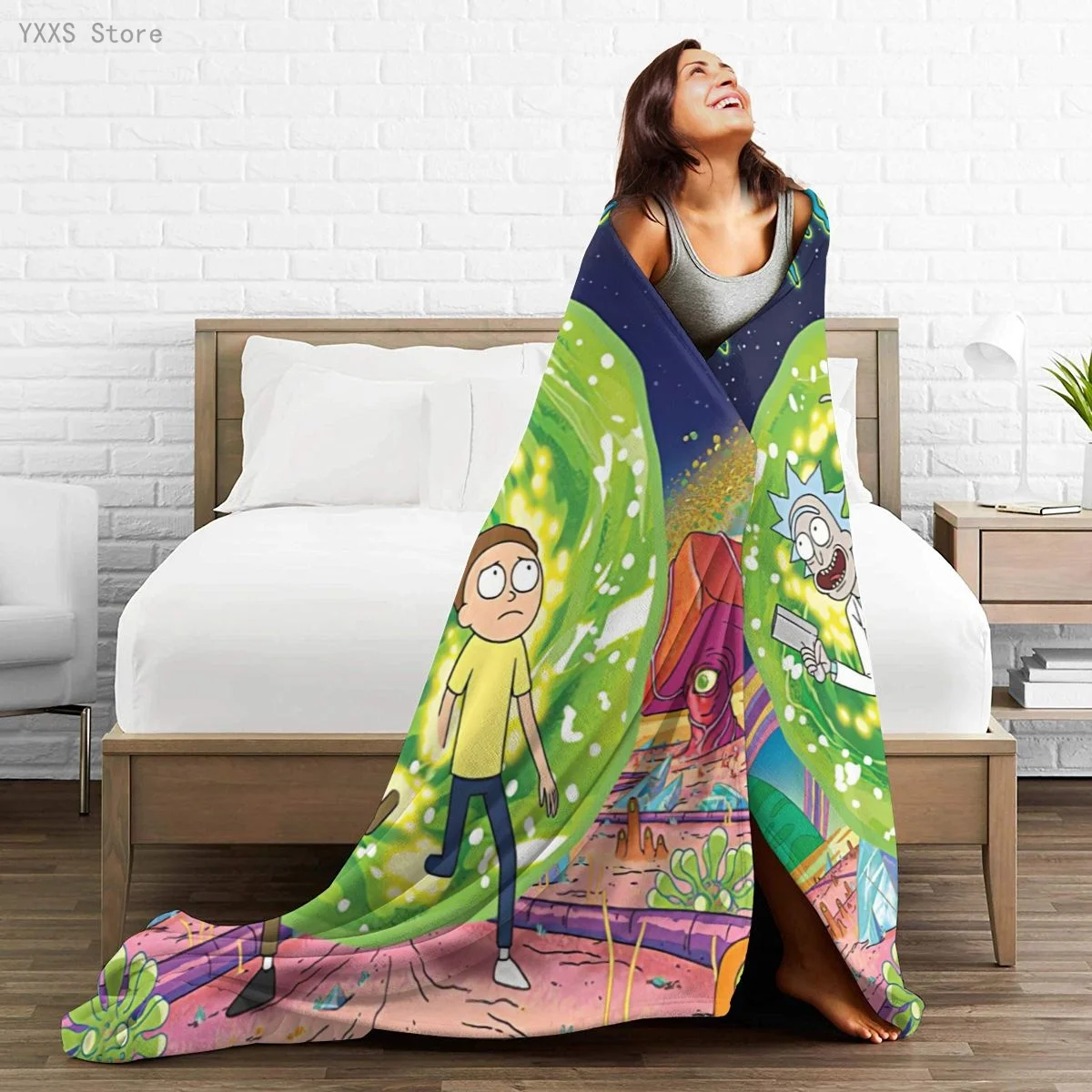

Rick ond Morty 3D Cartoon Sherpa Blanket Warm Super Soft Flannel Children Adult Bedspread Sofa Bedding Plush Quilt Plaid