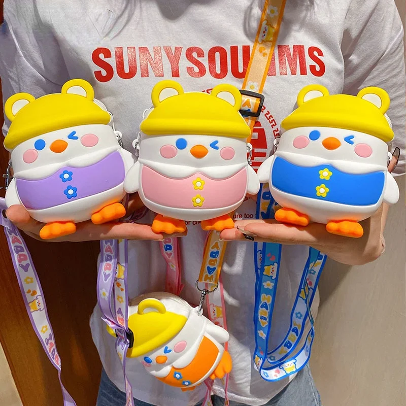 

Милая маленькая Диагональная Сумка для монет, кошелек, силиконовый чехол для наушников и ключей, кошелек в форме утки, мультяшная сумка на о...