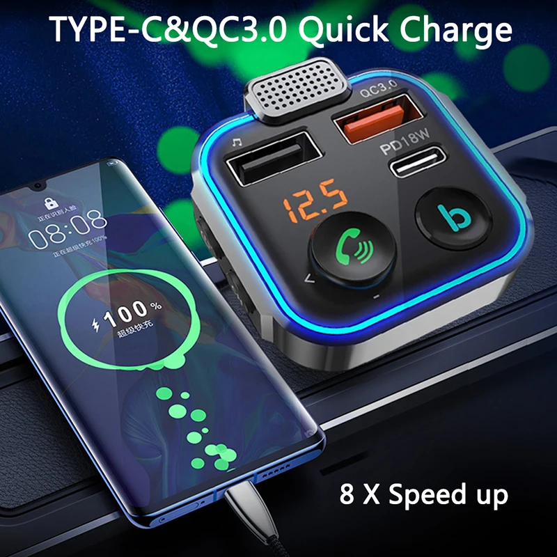 

Car Bluetooth Player Fast Charge Adjustable Car Charger Bluetooth Hands-free Fm Transmitter Phone Accessories