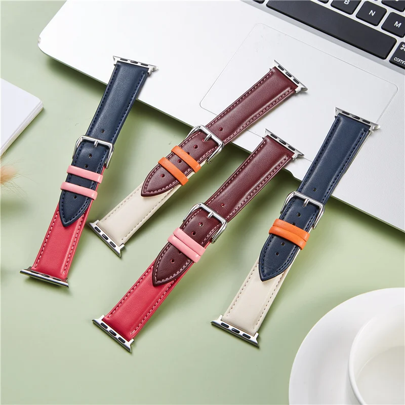 

Colorful Genuine Leather Watch Straps for Apple Series 6 SE 5 4 3 Women Bracelets 38mm 40mm 42mm 44mm Watchbands for iwatch