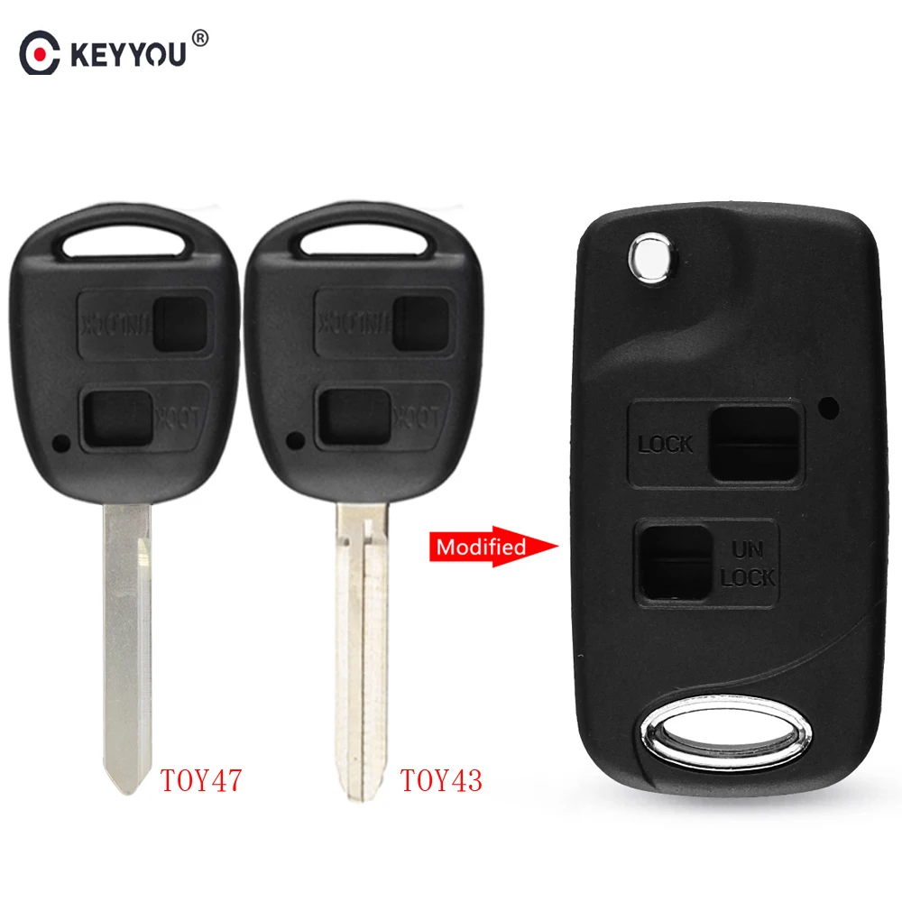 

KEYYOU Folding Flip 2 Button Remote Key Shell For Toyota RAV4 Avalon Echo Prado Tarago Camry Tarago TOY43/TOY47 Fob Case