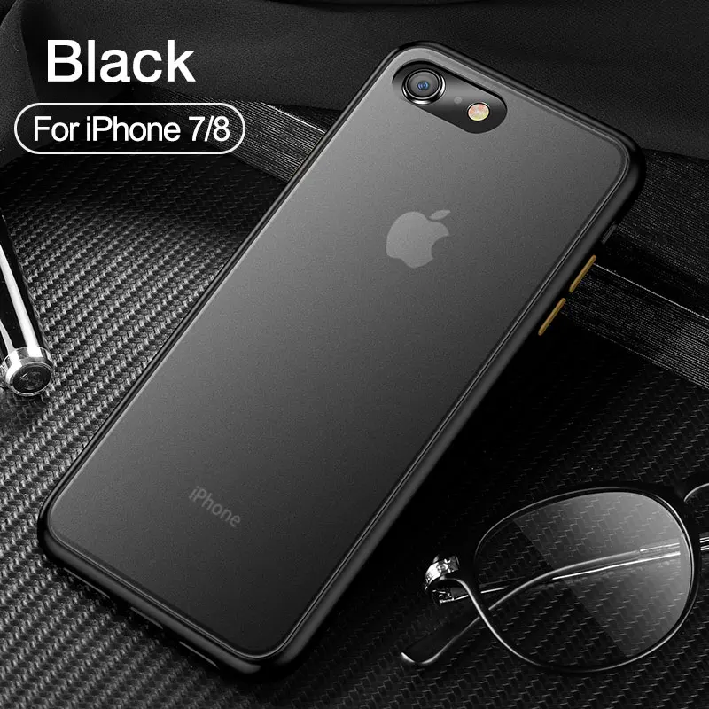 CAFELE чехол для телефона для iPhone 7, 8, 7 plus, 8 plus, PC, жесткая задняя крышка с силиконовым чехлом, чехол с мягкими краями, полупрозрачная задняя крышка для iPhone 7, 8 Plus - Цвет: For iphone7 8 black