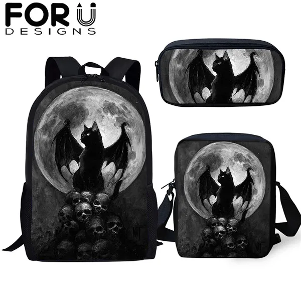 FORUDESIGNS/готический Черная кошка школьные сумки 3 шт./компл. для девочек и мальчиков Повседневное 3D Для женщин рюкзак ортопедический рюкзак детская дорожная сумка для книг - Цвет: CDGX1391CEK