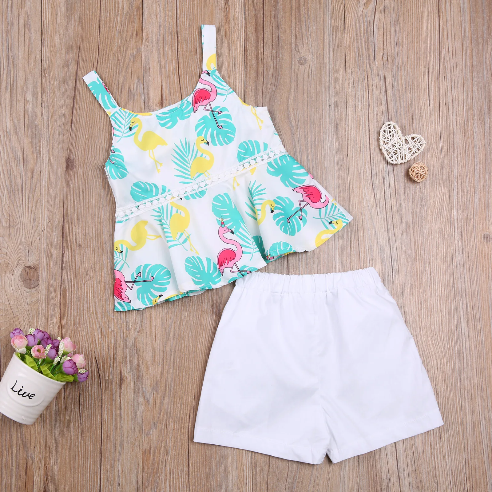 

2Pieces Toddler Kids casual Suit Set Baby Girls Floral Print U-Neck Sleeveless Tops Solid Color Shorts for Summer 2-7 Years