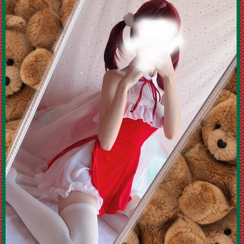 

Lolita Girls Red Turtleneck Backless Dress Xmas Cute Maid Cosplay Uniform Christmas Party Ball Lady Santa Claus Costume
