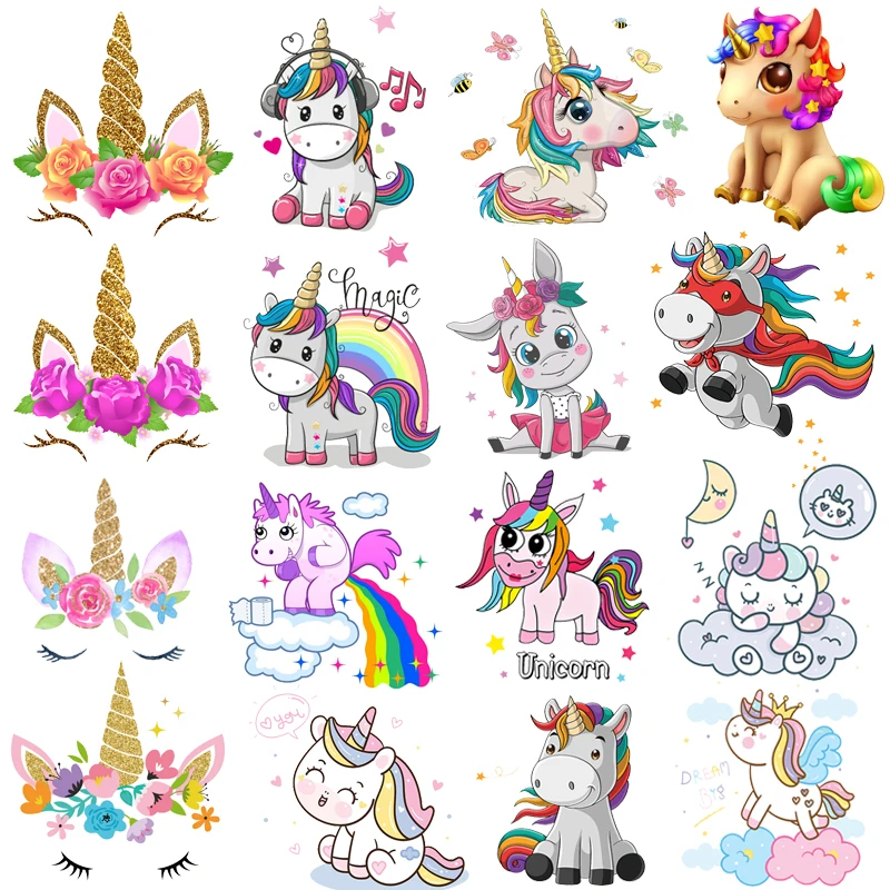 

Cartoon Heat Transfer Vinyl Cute Unicorn Iron On Transfer Patches For Clothing Thermal Stickers on Clothes Girl Clothes Applique