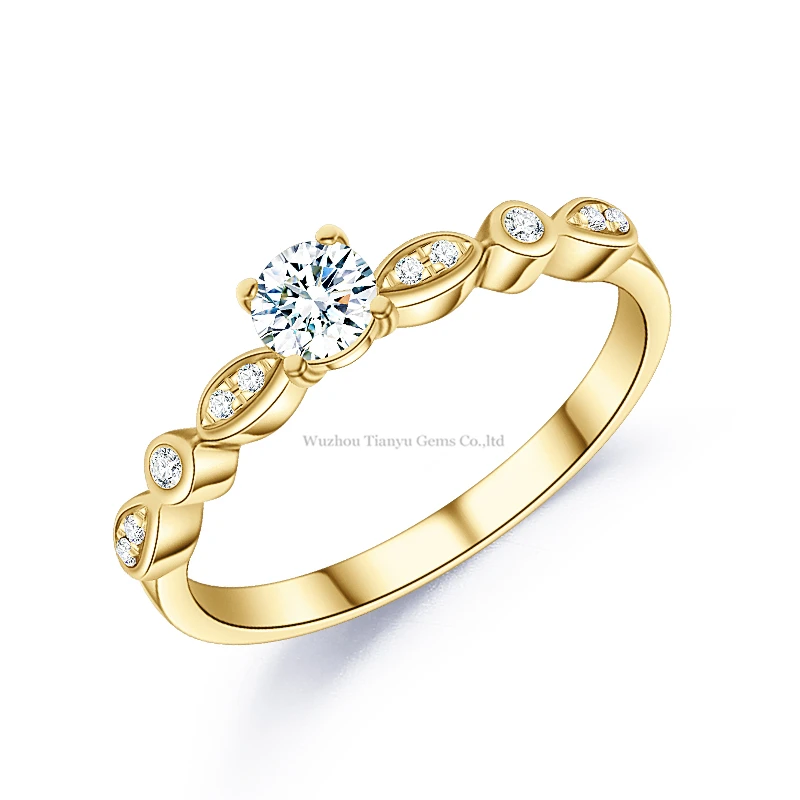Tianyu драгоценные камни 10K желтое золото круглая огранка Moissanite Обручальное кольцо