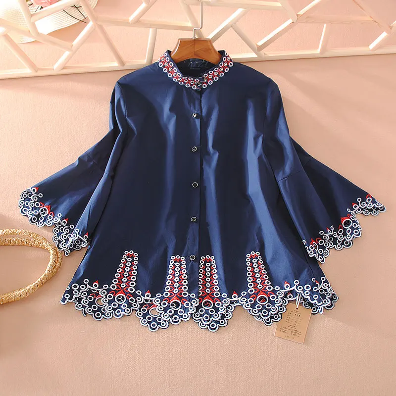 

VANOVICH 2021 Blouses and Tops New Spring and Autumn Embroidery Flare Sleeve Wild Casual Fashion Women Clothing