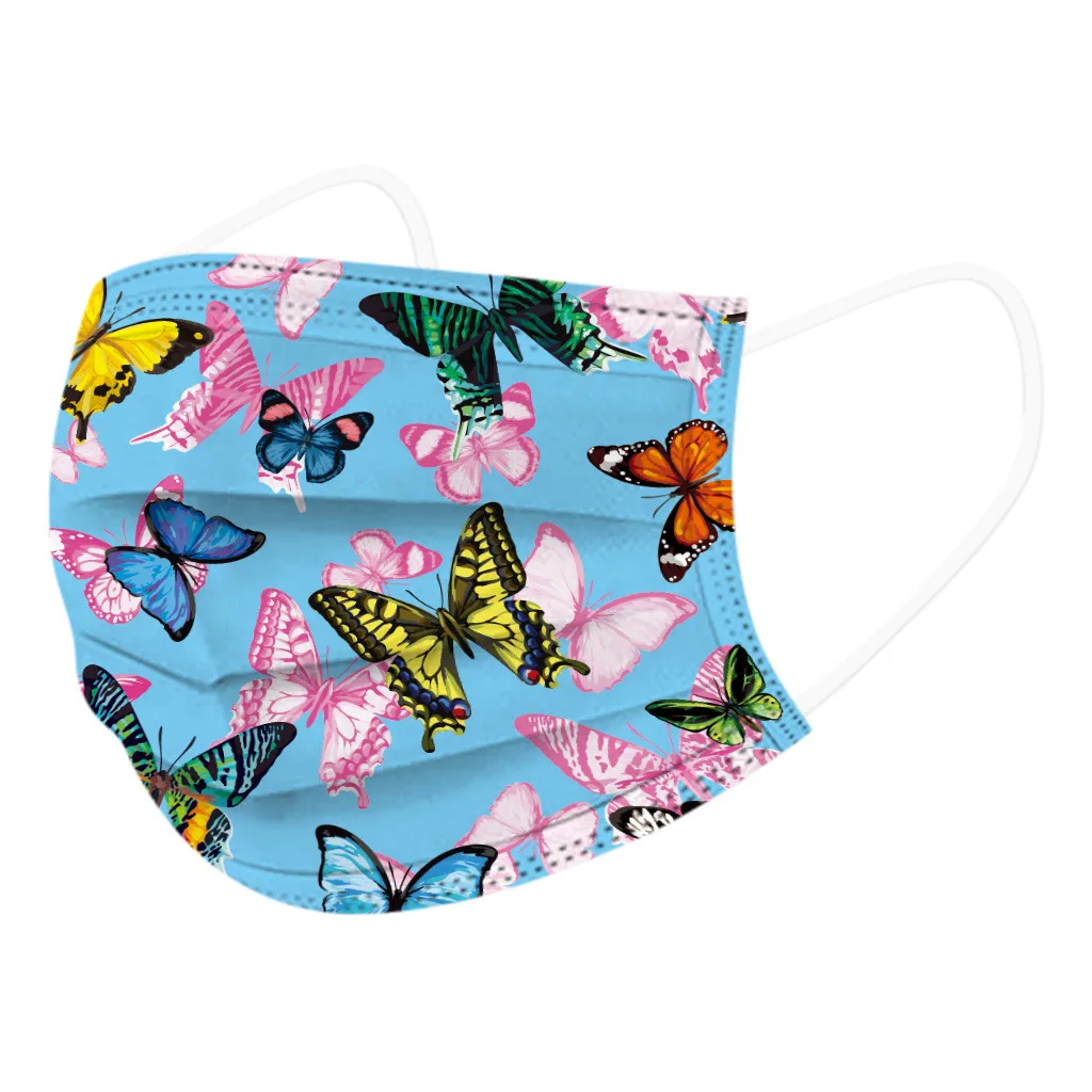 

#C163 50pc Adult Butterfly Disposable Face Masks Protection Mouth Masks Print Mouth Caps Mascarillas Desechables Mondmasker