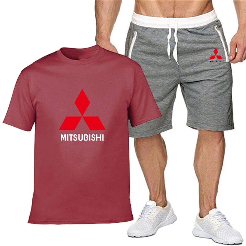 

Mitsubishi car suit mens summer shorts suit short-sleeved T shirt shorts casual wear man sportswear fitness clothes men's suit