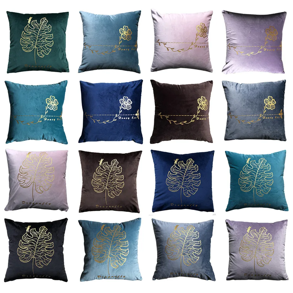 Золотые Бархатные чехлы на подушки Fuwatacchi наволочки с принтом в виде пальмовых