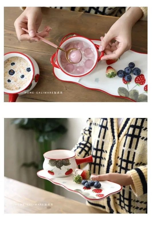 

Japanese-style strawberry ceramic tableware set home Western food plate breakfast bowl plate dinner tray salad cake dish CL60503