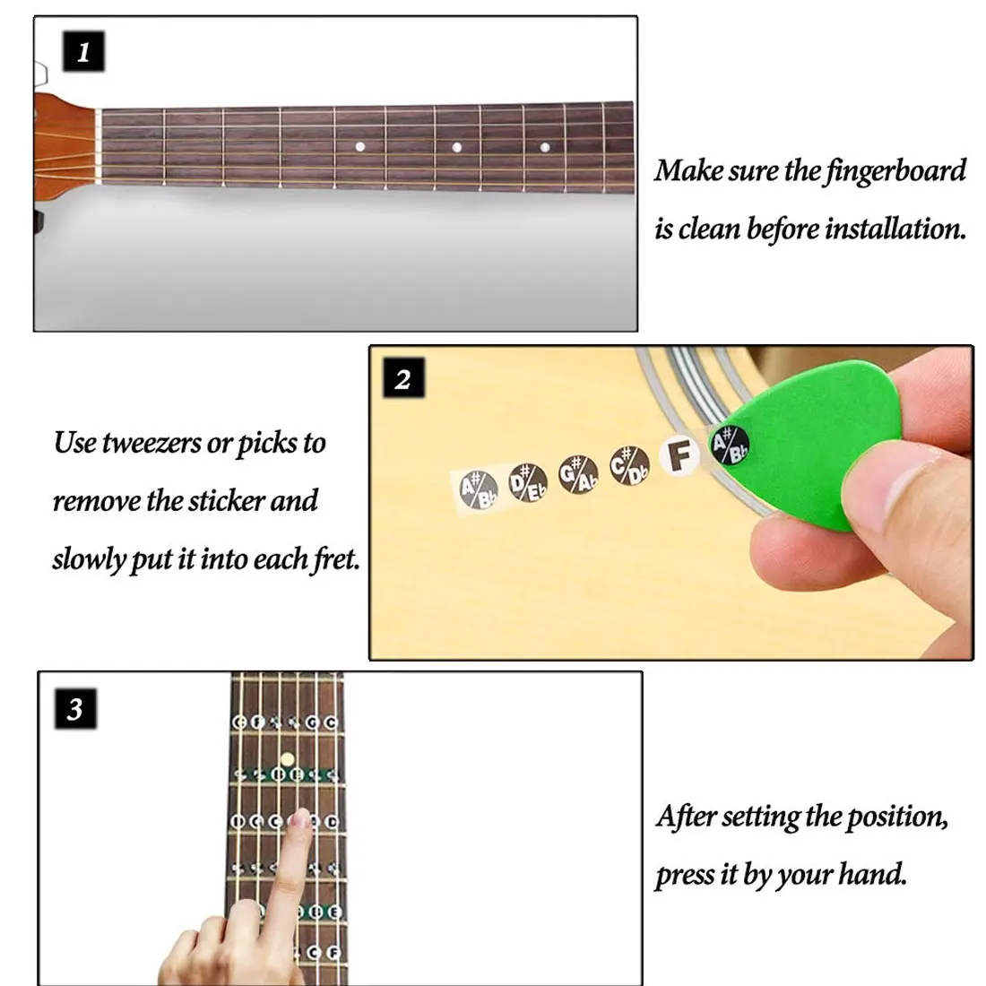 3 шт. гитары гриф Примечание карта Стикеры этикетки наклейки узнать начинающих
