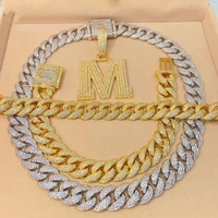 hiphop 15mm miami cuban chain bracelet for men personality double rows zircon bling iced out rock m letter bracelet jewelry gift