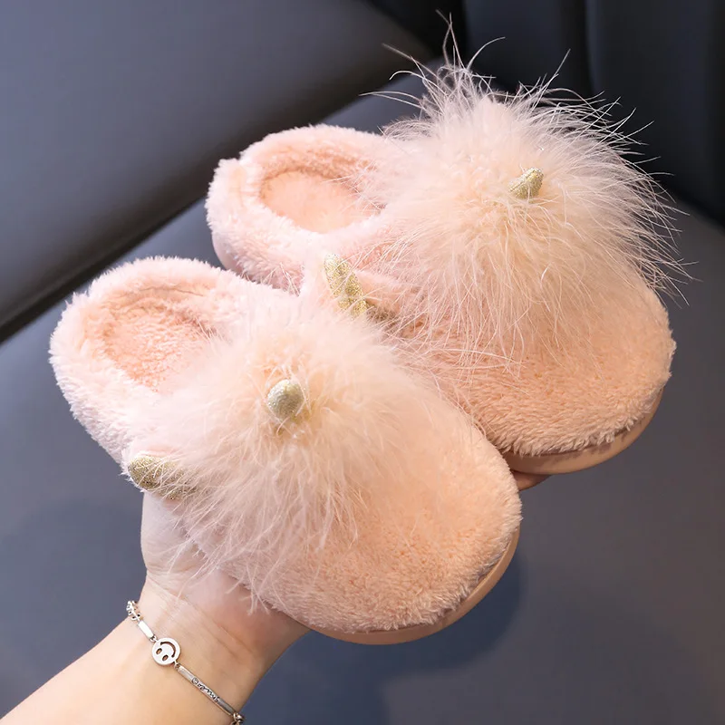 Женские Семейные домашние детские шлепанцы с единорогом из плюша искусственным