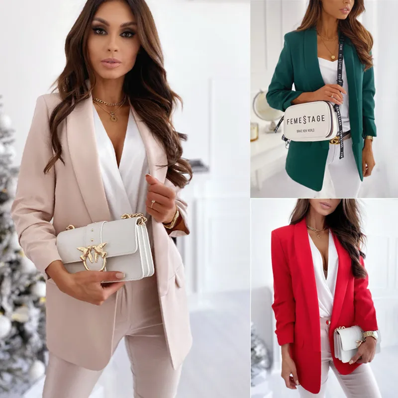 

Chic Lady Autumn Slim Blazer Jackets Lapel Solid Color Coat Long Sleeve Top Women Fashion Elegant Temperament Office Work Suit