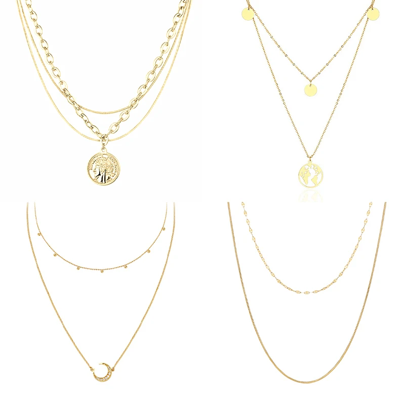 Нержавеющая сталь ожерелье ювелирных изделий Многослойные монета женский