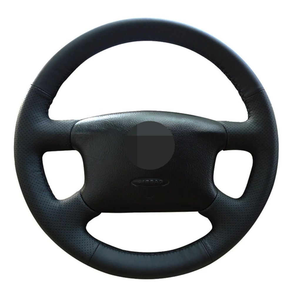 Чехол рулевого колеса автомобиля ручной работы черная натуральная кожа для Skoda