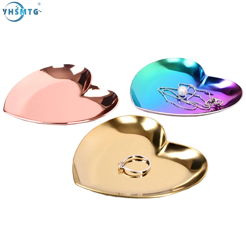 

Jewelry Organizer Trays Heart-shaped Stainless Steel Sundries Storage Decorative Serving Dishes Plate Accessories Organization