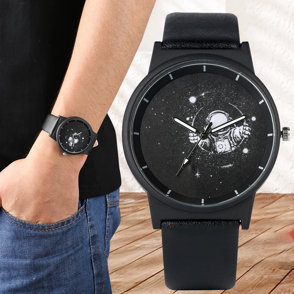 Astronaut Series Cute Watch Men Women Coulpe Quartz Black Watches Dial Leather Band Best Valentine's Day Gifts for Wife Husband st valentine s day gifts