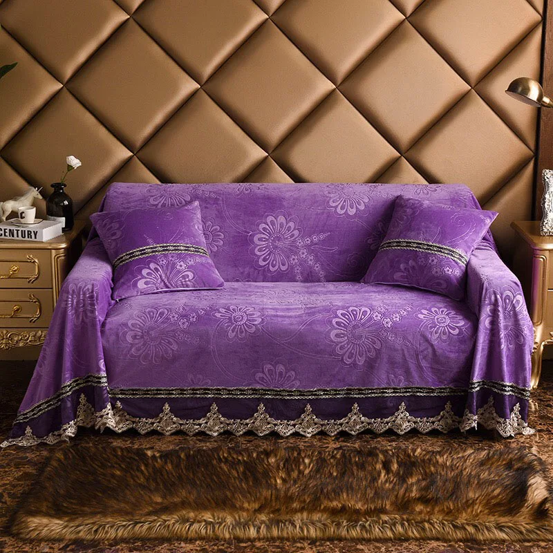 purple 02 3D Цветочный чехол для дивана, полотенце для гостиной, Европейский стиль, Плюшевые Чехлы, мебель для дивана, роскошный тканевый Кружевной декор, чехлы - Цвет: purple 02
