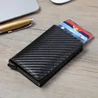 Мужской автоматический держатель для кредитных карт, алюминиевый кожаный бумажник из углеродного волокна, мини-кошелек с задним кармашком для удостоверения личности, барсетка с блокировкой по RFID